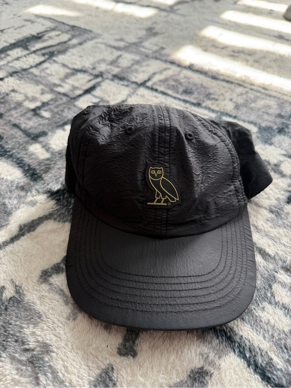 OVO Black Nylon 6-Panel Cap with Gold Owl Logo